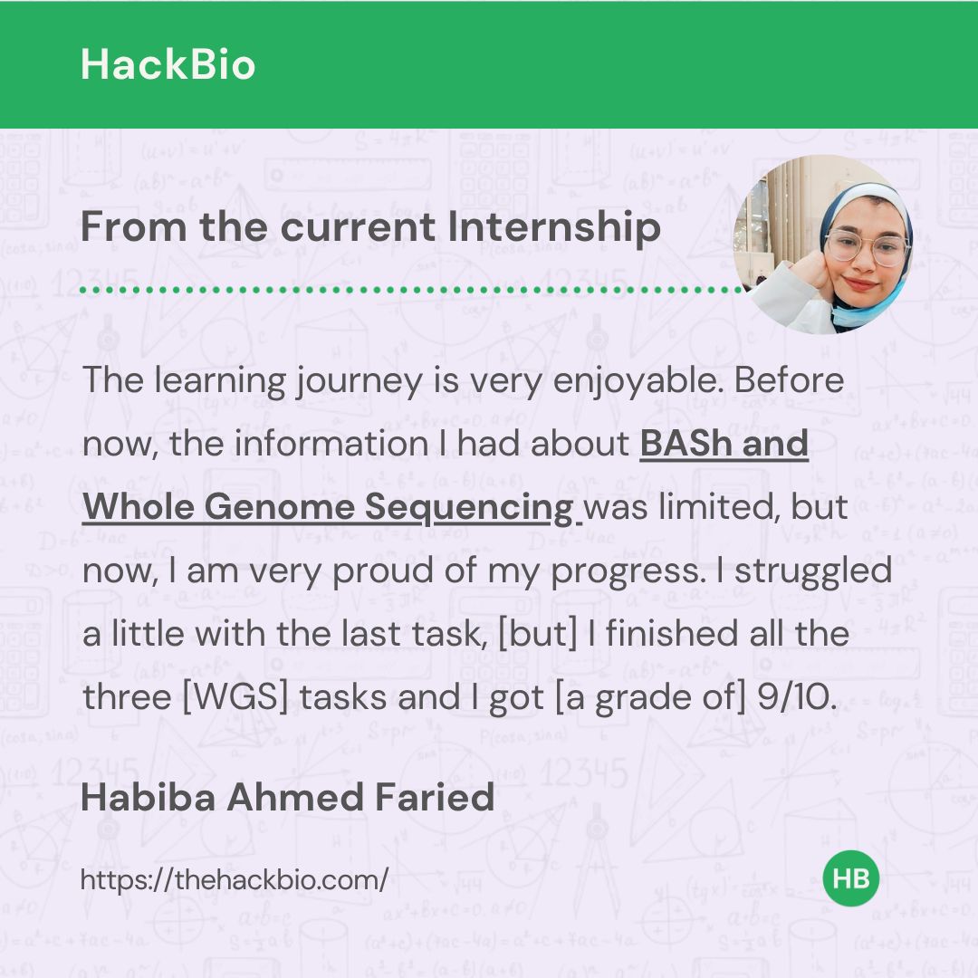 TheHackbio's tweet photo. Before the internship, our intern Habiba knew very little about whole-genome sequencing. By the end, she'd built enough confidence to call herself ready for the next stage of her career.

That’s the value of learning by doing. https://t.co/wRDlPd5jXI