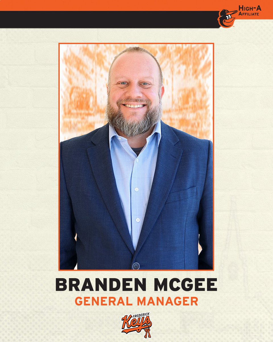FrederickKeys's tweet photo. The Frederick Keys &amp; Attain Sports are excited to announce Branden McGee as the team's new General Manager!

McGee has dedicated nearly two decades to the Keys &amp; steps into the role following a franchise-record season &amp; return to Orioles affiliation.

🔗: https://t.co/pLbLaFPZht https://t.co/1D5DYdOynU