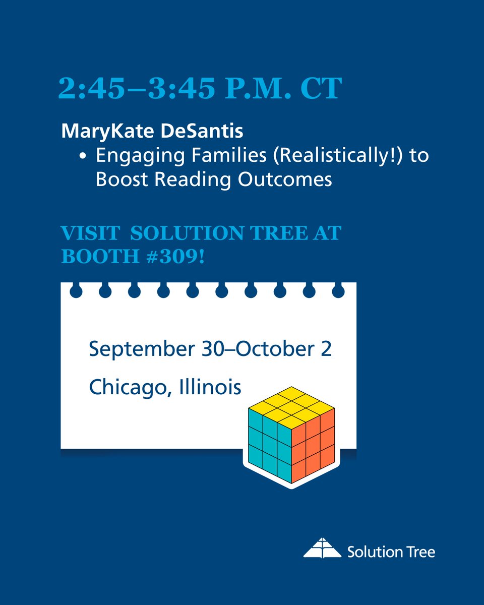 SolutionTree's tweet photo. Day 2 at #TRLConf2026 is full of opportunities to learn with Solution Tree authors and literacy experts. 📚🎤

On Thursday, October 1, add these author sessions to your conference schedule:

10:30–11:30 A.M. CT
Dr. Molly Ness & Dr. Katie Pace Miles — Making Words Stick: The What, Why, and How of Orthographic Mapping
Dr. Daryl Michel — From Strategy to System: Transforming Schools Through Collective Instructional Leadership and Coaching
Dr. Sarah Brown, Dr. Stephanie Stollar, Beth Madden & Dr. Kelly Powell-Smith — Teaching for Results: Using High-Impact Instructional Routines for Early Reading Success

2:45–3:45 P.M. CT
MaryKate DeSantis — Engaging Families (Realistically!) to Boost Reading Outcomes

And between sessions, stop by Solution Tree Booth #309 to connect with our team and explore more literacy resources.

#TRLConf2026 #TheReadingLeague #ScienceOfReading #Literacy #ReadingInstruction #LiteracyLeadership #SolutionTree
