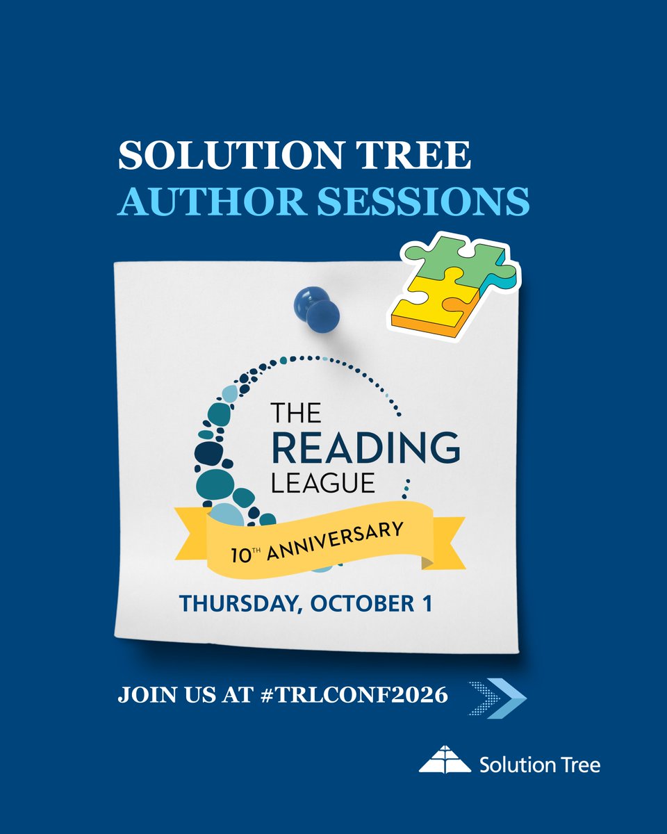 SolutionTree's tweet photo. Day 2 at #TRLConf2026 is full of opportunities to learn with Solution Tree authors and literacy experts. 📚🎤

On Thursday, October 1, add these author sessions to your conference schedule:

10:30–11:30 A.M. CT
Dr. Molly Ness & Dr. Katie Pace Miles — Making Words Stick: The What, Why, and How of Orthographic Mapping
Dr. Daryl Michel — From Strategy to System: Transforming Schools Through Collective Instructional Leadership and Coaching
Dr. Sarah Brown, Dr. Stephanie Stollar, Beth Madden & Dr. Kelly Powell-Smith — Teaching for Results: Using High-Impact Instructional Routines for Early Reading Success

2:45–3:45 P.M. CT
MaryKate DeSantis — Engaging Families (Realistically!) to Boost Reading Outcomes

And between sessions, stop by Solution Tree Booth #309 to connect with our team and explore more literacy resources.

#TRLConf2026 #TheReadingLeague #ScienceOfReading #Literacy #ReadingInstruction #LiteracyLeadership #SolutionTree
