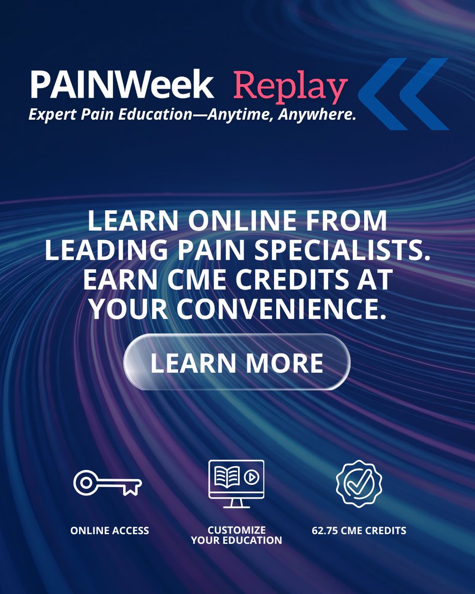 PAINWeek's tweet photo. Earn CME credits on YOUR schedule with PAINWeek Replay. 🎯 Stream expert-led pain management sessions anytime, anywhere—100% online. 11 tracks. 12 months of access. Learn at your pace, no travel required.

Learn more: https://t.co/plJTkuo2B4 https://t.co/yor2OFktEW