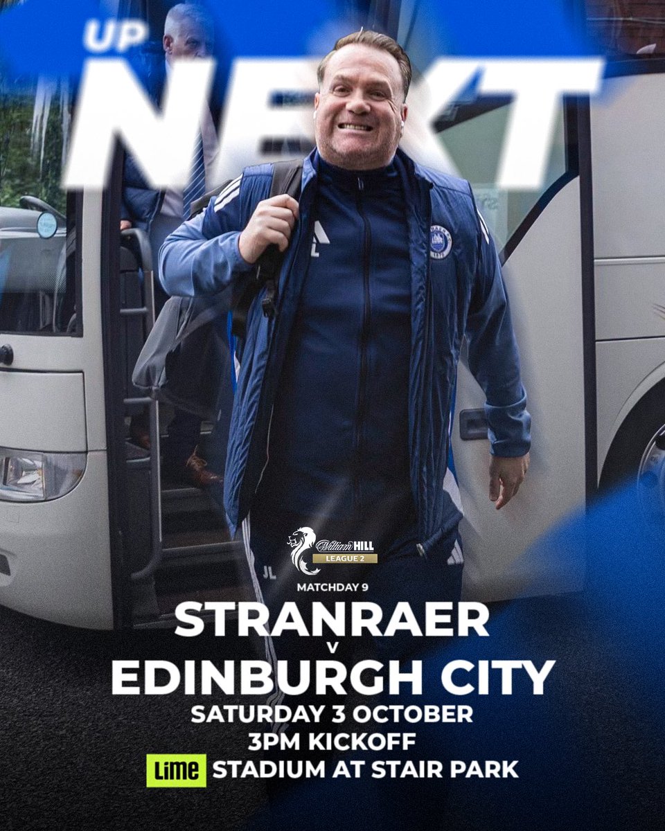 StranraerFC's tweet photo. ➡️ UP NEXT
🗓️ Saturday 3 October
🆚 @EdinburghCityFC 
🏆 @WilliamHill League Two
⏰ 3pm
🏟️ @limedotonline Stadium at Stair Park

💷 Pay at the gate / cash only
👨 Adult £17
👴🏻 Concession (65+) £12
👧 Youth (5 to 16) £6
👶 Under 5s FREE
🍻 Pavilion Bar open to all pre-match
🛒 Club shop open with SFC Merchandise

📱 Live updates on the official Stranraer FC X page
🎯 Goals to follow on Club 1870 Patreon
⚓️ https://t.co/hFx9Sp9qIz
🎥 Highlights on Sunday via the official 
Stranraer FC YouTube channel
▶️ https://t.co/eEtnbAusyU
📺 Livestream not available