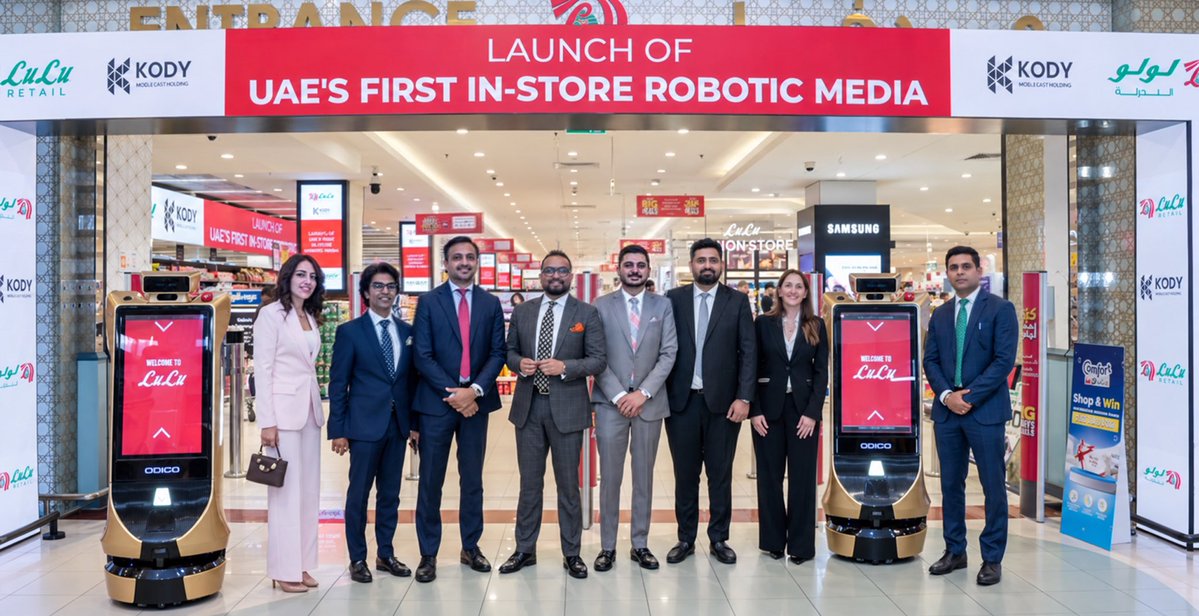 kody_technolab's tweet photo. @kodymiddleeast  and @LuluRetail just launched the UAE's first AI-Powered Robotic In-store Retail Media Network, Odigo. Indian deeptech meets GCC #retail and changes it forever.

#KodyMiddleEast #LuLuRetail #UAE #DOOH #DigitalOutOfHome #AdvertisingTechnology #RetailTechnology https://t.co/htZD17yF97