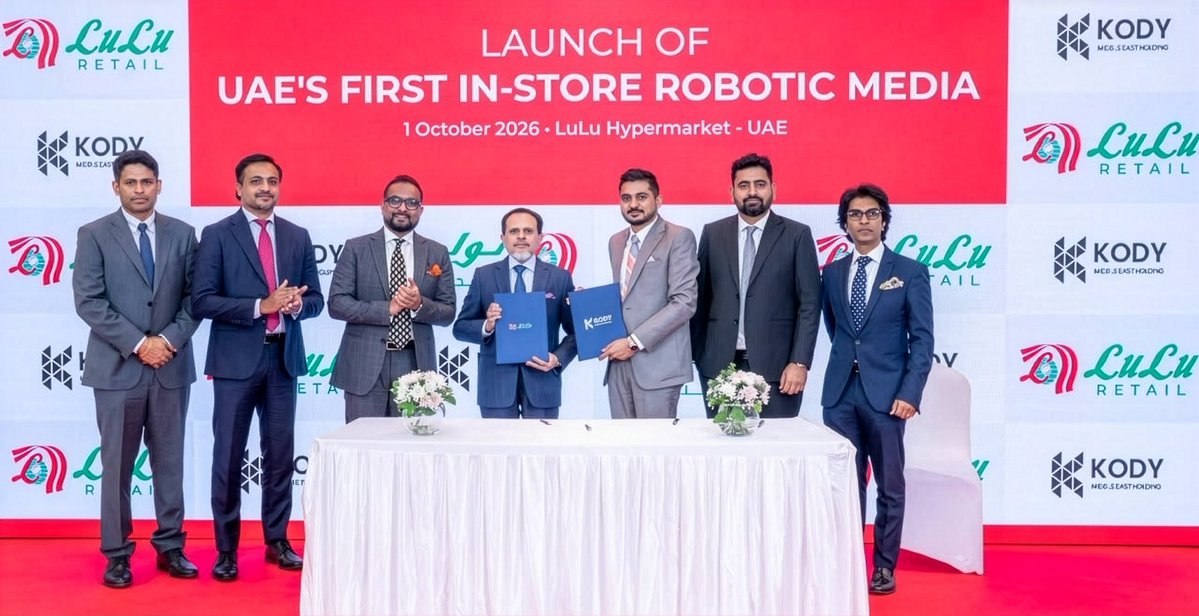 kody_technolab's tweet photo. @kodymiddleeast  and @LuluRetail just launched the UAE's first AI-Powered Robotic In-store Retail Media Network, Odigo. Indian deeptech meets GCC #retail and changes it forever.

#KodyMiddleEast #LuLuRetail #UAE #DOOH #DigitalOutOfHome #AdvertisingTechnology #RetailTechnology https://t.co/htZD17yF97