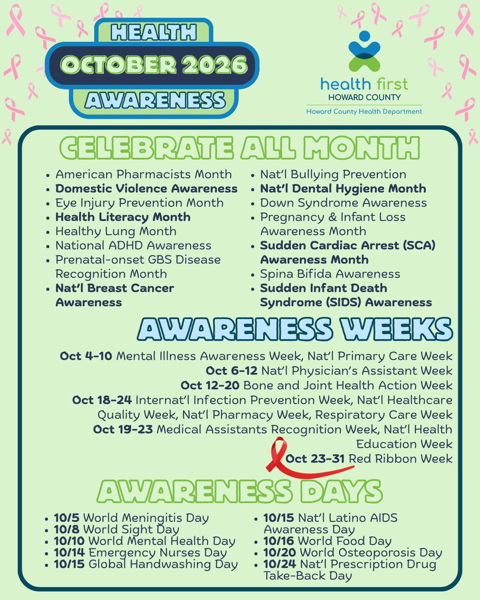 HealthHoco's tweet photo. Celebrate Health this October! This month is packed full of awareness events to uplift &amp; recognize diverse health experiences. Which of these observances is most meaningful to you? 🫀

https://t.co/mPGwzvYAEn 

#healthawarenesss #PublicHealth #CelebrateHealth https://t.co/wFdEPNdlWS