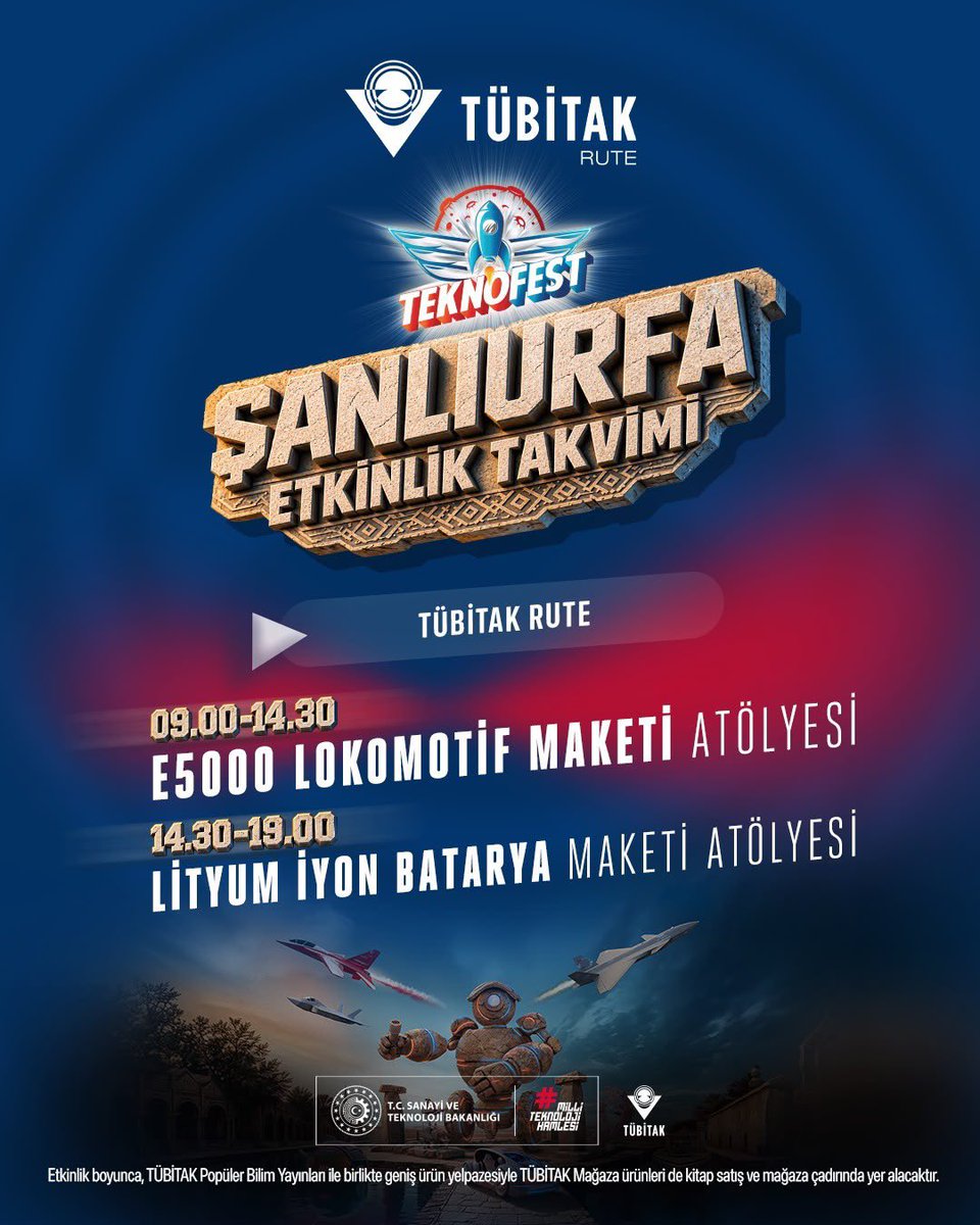 Tubitak's tweet photo. Yerli teknolojilerimize dair deneyimler @teknofest TÜBİTAK çadırında ziyaretçilerimizi bekliyor. 🇹🇷

Ürün sergileri, atölye ve etkinliklerle bu teknolojileri daha yakından tanıma fırsatı bulacaksınız. 🚆⚡❄️

09.00-19.00 saatleri arasında TÜBİTAK çadırını ziyaret edin, yerli teknolojileri yakından keşfedin.

@tubitakbilgem 
@tubitakkare 
@TubitakRute 
@Tubitak_fenlise