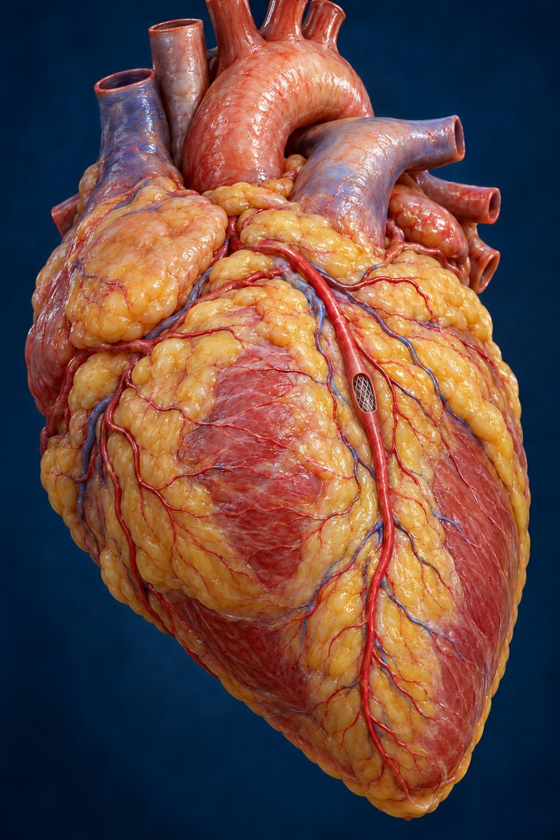 IhabFathiSulima's tweet photo. 🚨 He was only 36. He went to bed—and never woke up.

A man is found unresponsive at home. Despite prolonged resuscitation, he is pronounced dead.

His devastated family requests a postmortem: “What took him from us so suddenly?”

Examine the heart shown. What findings do you identify, and what could explain his sudden death?