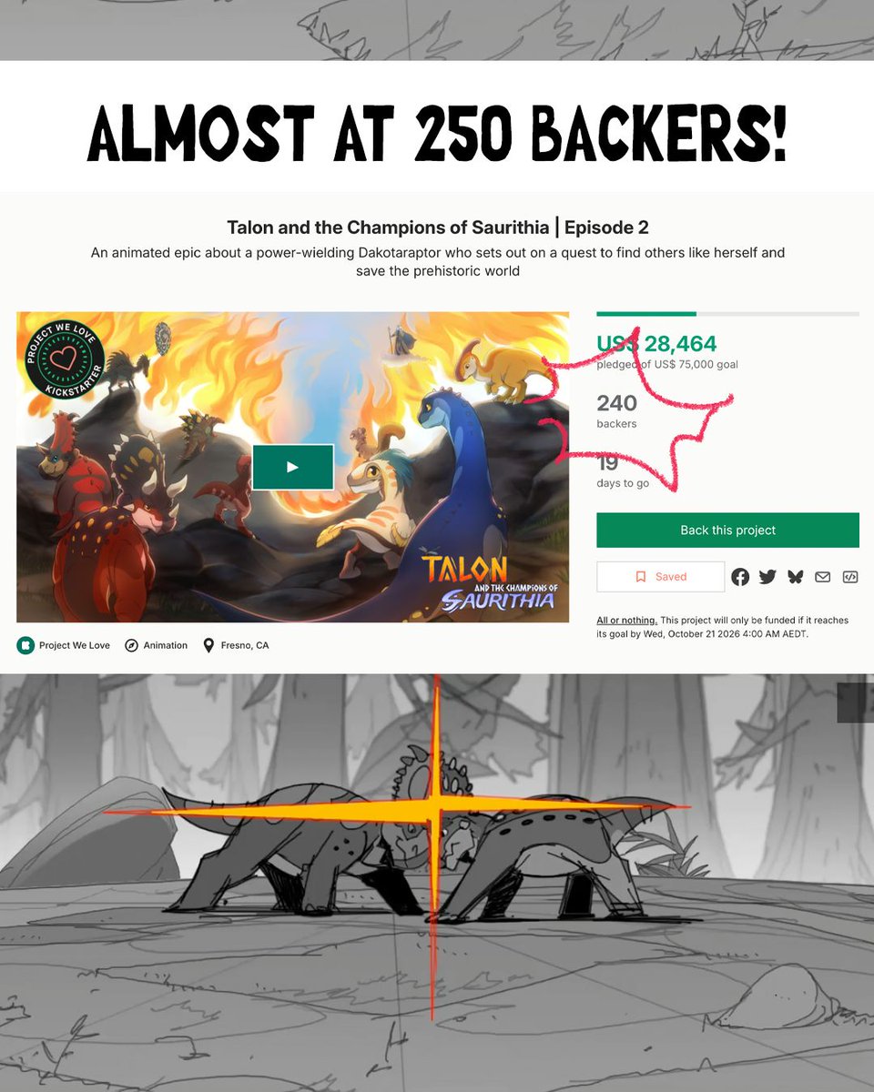 Lunar_DragonEnt's tweet photo. 10 BACKERS TILL WE HIT 250 💥

Help us get there! We keep track of each and every backer, since each and every one of you are literally helping us get to our goal of bringing more Talon and the Champions of Saurithia to life.

If you're on the fence about supporting, now is your time to join in! Let us know which merch piece or tier you'd know more about 👀 You get cool dino merch and be apart of our indie animation journey ✨

BACK OUR 2ND EPISODE ON KICKSTARTER NOW 
https://t.co/NhKBDtYBl0