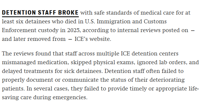 ReichlinMelnick's tweet photo. WOW. Over the last year, @ICEgov has angrily rejected claims that deaths in detention had any connection to poor medical care.

But behind the scenes, ICE's own medical auditors issued death reviews finding patterns of neglect in the care of multiple people who died in custody. https://t.co/6IBnI0OkkW