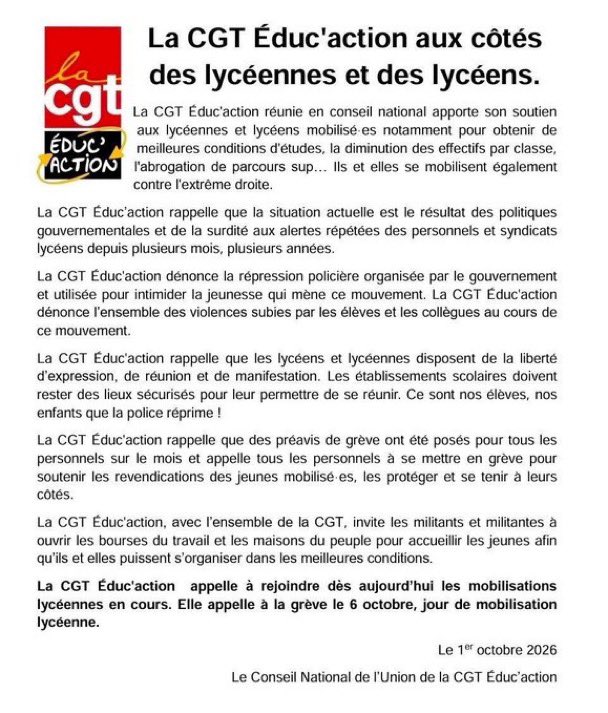 Veri_Presse's tweet photo. 🚨 LES BLOCUS DE LYCÉES TOURNENT AU MOUVEMENT SOCIAL 

 Après LFI et révolution permanente c’est maintenant plusieurs syndicats dont la cgt, qui appellent à la mobilisation. 

Tous les départements sont maintenant touchés par les blocus.

La crise change d’ampleur ? 🧐 https://t.co/aors1r5KPA