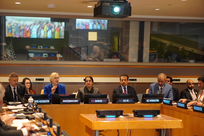 UNPeacebuilding's tweet photo. Productive workshop bringing together the GCC, diplomats from its member states, and the Peacebuilding and Peace Support Office's Senior Management Team. Thank you to the GCC Permanent Observer Office and the Kingdom of Bahrain 🇧🇭 for convening this important exchange. @GCCSG https://t.co/onst81LfTw