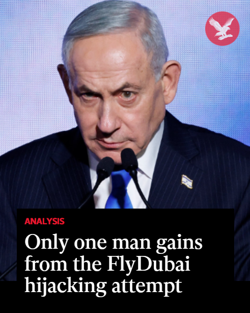 Independent's tweet photo. The FlyDubai hijacking attempt serves only one man’s interests - Israel’s Prime Minister seeking re-election, World affairs editor Sam Kiley explains

Read more: https://t.co/2aYWOssW21 https://t.co/T81MNjrRf5