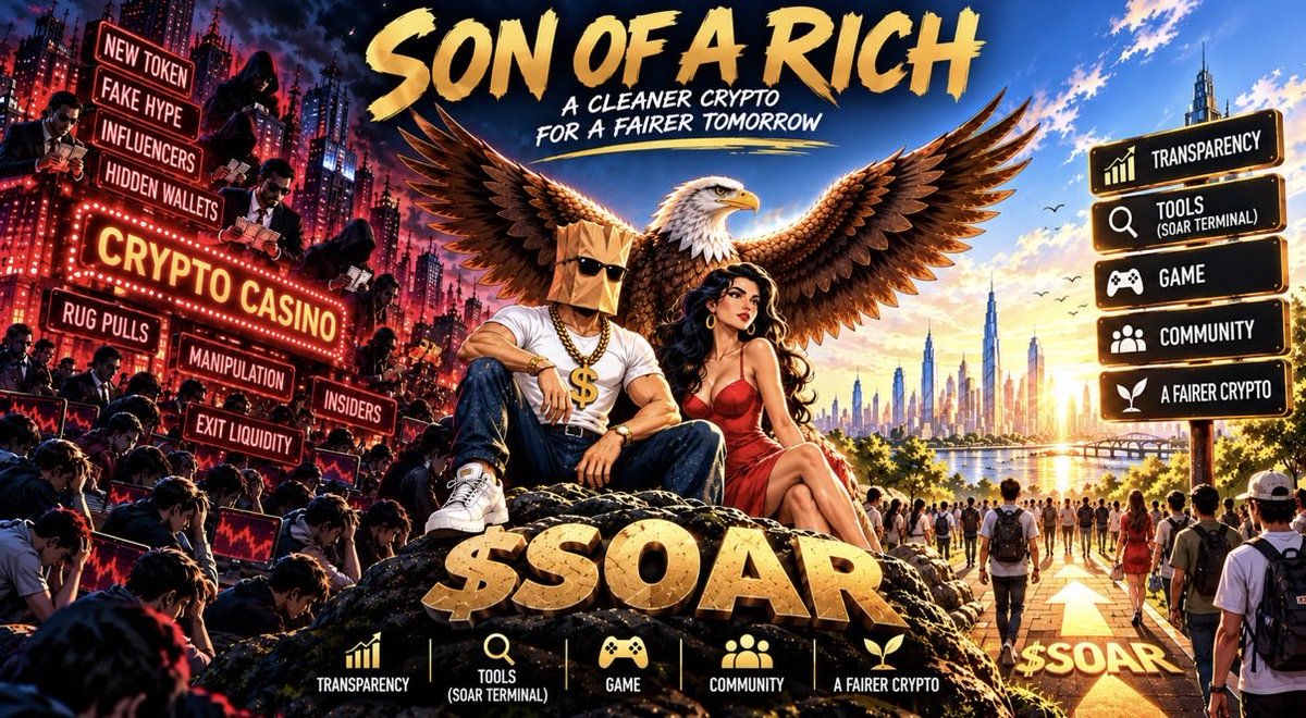 sonofarich_main's tweet photo. Crypto doesn’t have an awareness problem anymore. It has a trust problem.

Millions of people know what crypto is. The harder question is whether someone outside this industry can look at what happens here and feel comfortable becoming part of it.

Because from the outside, too much of crypto still looks like a casino.

Tokens appear overnight. Narratives explode. Influencers arrive. Volume suddenly appears. Communities are told to believe. And too often, by the time ordinary people understand what happened, the dev, team or people coordinated around them have already used that trust to their own advantage.

So why did Son of a Rich choose a memecoin, of all places, to start?

Precisely because this is where the problem is hardest to ignore.

If we want to talk seriously about bringing crypto to hundreds of millions more people, we shouldn’t begin where trust is easy. We should begin in one of the parts of crypto most associated with speculation, casino behavior and distrust, and try to prove that even here things can be done differently.

That is what $SOAR 🦅 has been trying to demonstrate for more than nine months.

We reached around $90K market cap and the dev and team didn’t sell a single token. We still haven’t. We built SOAR Terminal so people can examine token and wallet risk instead of simply trusting what somebody tells them. We’re building a game and a movement capable of carrying the same idea beyond a chart.

We are not trying to remove speculation from crypto. People should be free to take market risk.

What we want to remove is the assumption that being deceived, manipulated or used as exit liquidity by the dev and team is simply part of that risk.

Because mass adoption won’t come only from faster chains, better wallets or bigger numbers on a chart. Technology matters enormously, but ordinary people also need reasons to believe that entering this industry doesn’t mean walking into a game where somebody behind the curtain already has an advantage over them.

And there is another part of this conversation.

@elonmusk has described X as a digital public square where people should be able to speak openly and where trust in the platform itself matters.

We believe that idea should also mean giving genuine grassroots movements the opportunity to earn an audience.

So we have a question for @premium:

When does a mission like this get the opportunity to reach its full audience on @X? Our account is still not receiving full visibility, even as we continue building, rewarding our community and putting actions behind our words.

We’re not asking X to manufacture attention for us. We’re asking for the opportunity to earn it.

If an independent project is trying to solve a real problem, building tools people can use for free and creating a history anyone can verify on-chain, shouldn’t a platform like X want to give that work a fair opportunity to be discovered?

We believe it should.

We’re not asking anyone to believe a promise.

We’re trying to build a history they can verify.

If trust can be built in one of crypto’s most speculative corners, imagine where we can take it from there.

That is why we started with memecoins.

And that is why we’re still here.