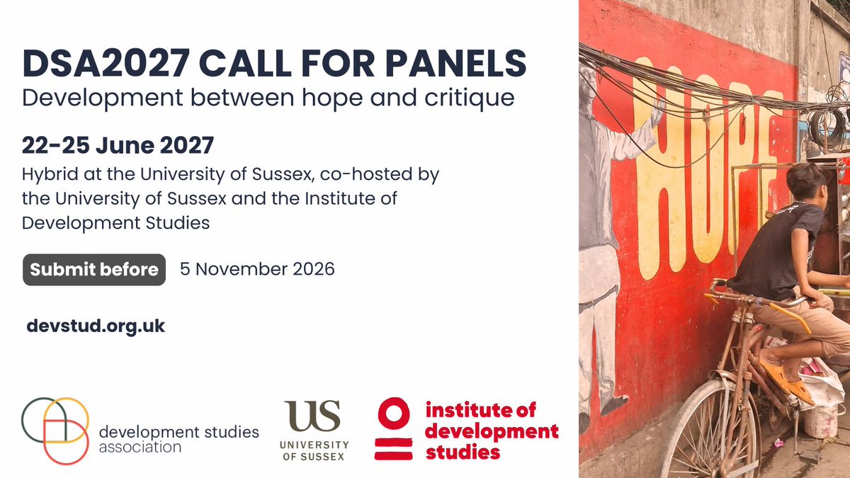 devcomms's tweet photo. 📢 The Call for Panels for #DSA2027 is now open!
📅 22-25 June 2027: Hybrid at University of Sussex
🔗 Read more: https://t.co/QC3AtZULQy
💡 For those new to submitting, we have put together tips on what makes a good panel:
https://t.co/CmYhmh7jSd https://t.co/zRqS9FrqNb