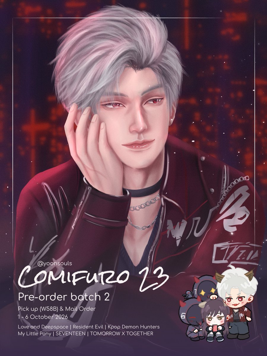 yoonsouls_'s tweet photo. 🔃+💜 appreciated!

yoonsouls #CF23 Pre-order 2 is open!
♡ 1-6 Oct 2026, acrylic items close on 2 Oct
♡ Booth W58B both days
♡ Pickup: https://t.co/CxzHHu6wCx
♡ Mail: https://t.co/UXN3f1DJda
♡ Fandom: LaDS, Resident Evil, SVT, TXT, KPDH, My Little Pony

#comifuro23 #cf23catalogue #comifuro