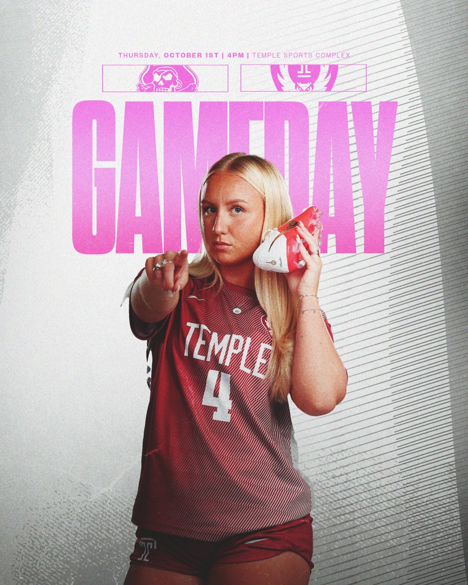 templewsoccer's tweet photo. LET'S GOOO! It's Gameday!

🆚: ECU
🕓: 4 PM ET
📍: Philadelphia, Pa. | Temple Sports Complex
🎀: Pink Game | 1st 100 students get a shirt
📊: https://t.co/JQn31tKteC
📺: https://t.co/vzkuY8PJBq

#GoOwls | #BuiltOnBroad https://t.co/CC9MfoYeQX