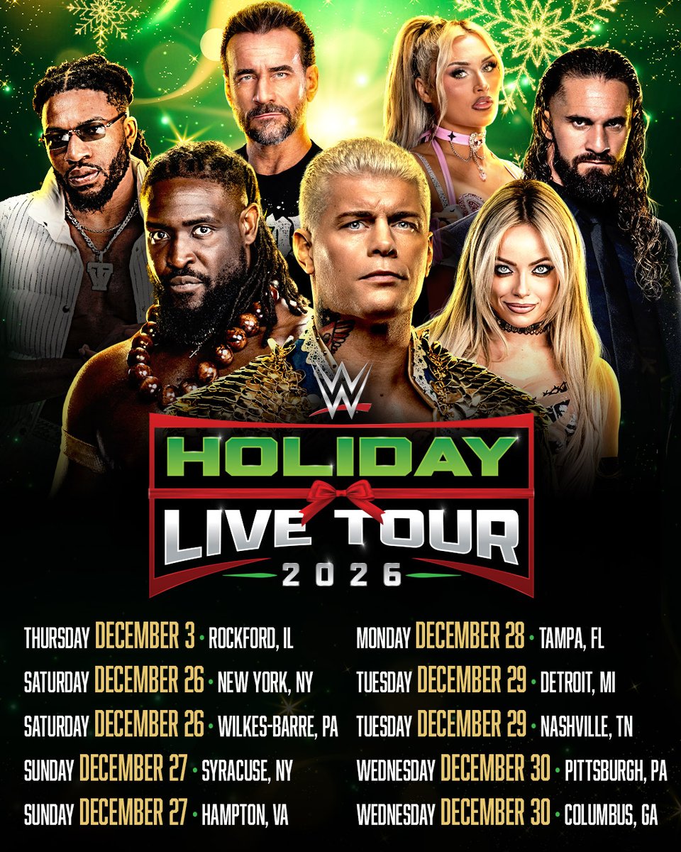 WWE's tweet photo. The WWE Holiday Live Tour is headed to a city near you! Use code HOLIDAY to get tickets now! 

🎟️: https://t.co/CWnwDwt2Hz https://t.co/YxyGOatmYb