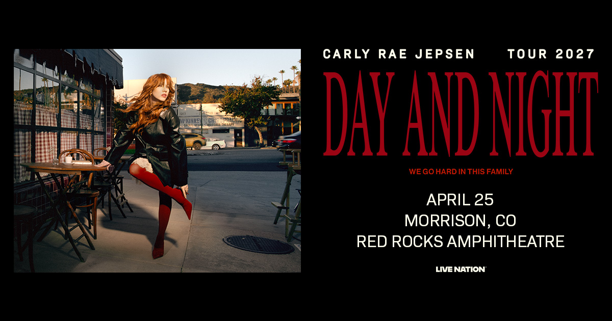 RedRocksCO's tweet photo. NEW SHOW: Get ready to go hard #RedRocksCO Family... @carlyraejepsen's Day And Night Tour is taking over on April 25, 2027 π Tickets on sale Thursday, Oct. 8 at 10am MT!
π« https://t.co/iorcnppA4W https://t.co/NmPzlLUfVq
