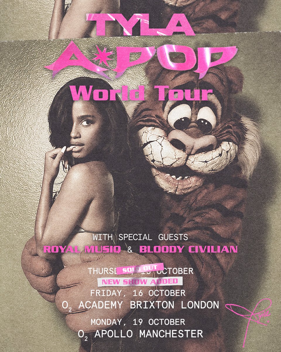 O2AcademyBrix's tweet photo. Joining TYLA on her two-night run at #O2BrixtonAcademy this October is very special guests Royal MusiQ and Bloody Civilian.

Tickets for night one are SOLD OUT. Limited remain for night two. Grab them while you can 👉 https://t.co/879tB4NDVe https://t.co/peFkkYWYcJ