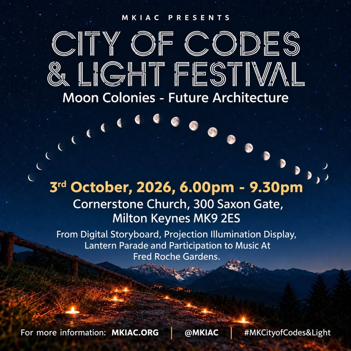 DestinationMK's tweet photo. 🌙✨ FREE FAMILY EVENT TONIGHT ✨🌙

Weather looks set fair and Milton Keynes is ready for the City of Codes &amp; Light Festival from 6pm - light projections, performances, community parade, live music and poetry! ALL COMPLETELY FREE 🤩

Who's heading down? 📍 @MKIAC @CultureMK https://t.co/ir30NG5pbQ