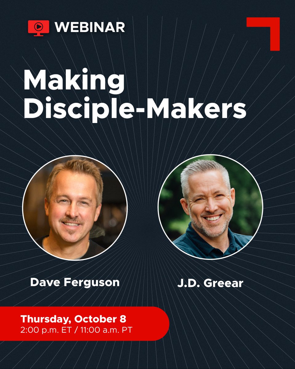 exponentialus's tweet photo. Are we making disciples, or disciple-makers?

Join J.D. Greear and Dave Ferguson for our next FREE Multiplier Webinar, Making Disciple-Makers, as they explore how discipleship moves from information to transformation, and from good intentions to reproducible obedience.

Together, they’ll unpack the tensions between decisions and disciples, programs and people, and knowledge and lived faith and share practical next steps toward forming disciples who multiply disciples.
📅 October 8
⏰ 2–3 p.m. ET
💻 FREE

Making disciple-makers isn’t just another ministry program, it’s central to the calling of the Church.

Register FREE at https://t.co/RKLRZu2NHL!
