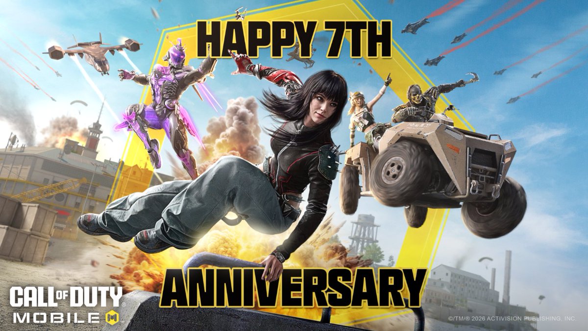 PlayCODMobile's tweet photo. Call of Duty: Mobile is officially SEVEN! 🎉  
 
Thanks for helping make this milestone possible! To celebrate, join us for our official 7th Anniversary Season coming this November. https://t.co/3imJ43vAcT