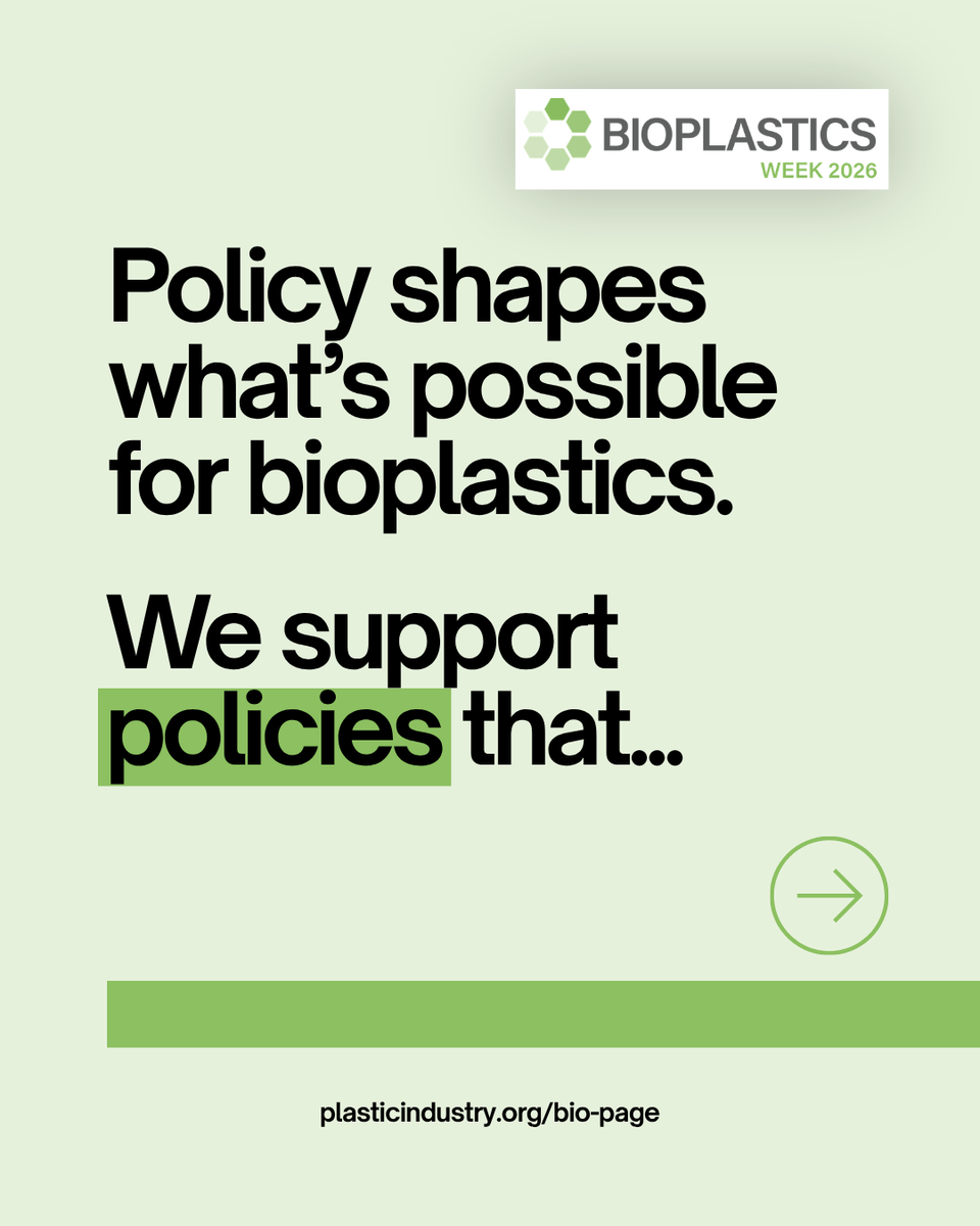 PLASTICS_US's tweet photo. Policy shapes innovation, investment, infrastructure, and material choices long before a product hits the shelf. 🌱

We support policies that recognize the value of bioplastics, drive science-based innovation, strengthen supply chains, and stay grounded in circular economy principles.

#BioplasticsWeek #Bioplastics #Policy #Sustainability