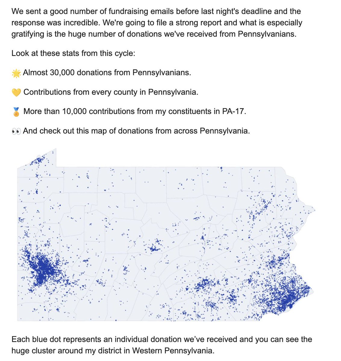 ttagaris's tweet photo. Chris Deluzio (@ChrisForPA) showing very impressive small-dollar donor strength across Pennsylvania. This from his latest campaign email. https://t.co/5FGOEW3yjg
