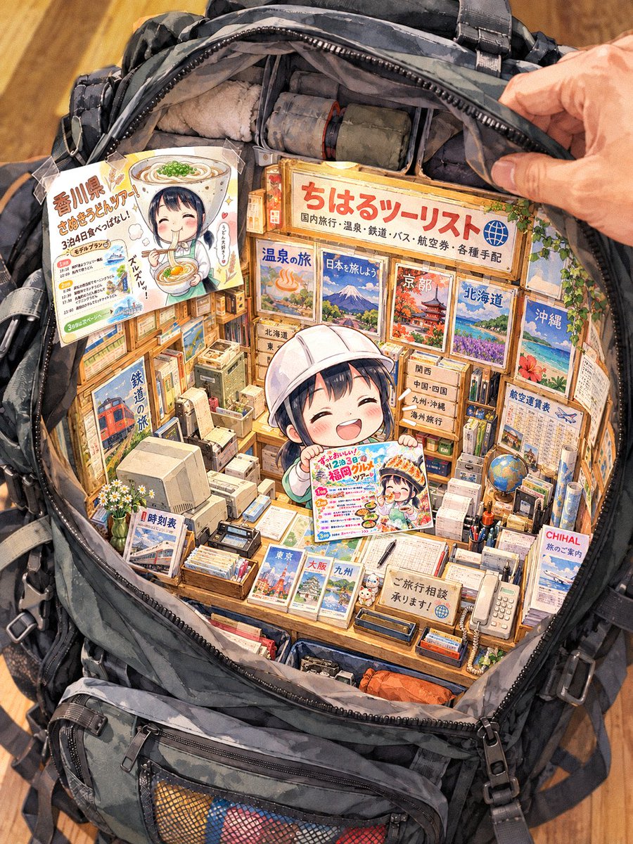 hiyodorixxxx's tweet photo. 旅行の準備をしようとリュックを開けてみたら
ちょうど旅行代理店がオープンしていた https://t.co/M0rDufS7ur
