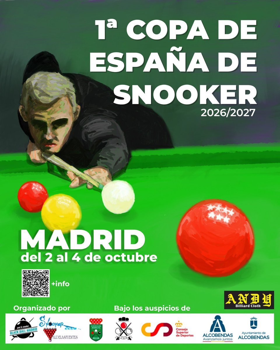 SpainSnooker's tweet photo. Mañana comienza la 1ª Copa de la temporada, en dos clubes, @SnookerValdela1 y @BlackBallMadrid muchas gracias a los organizadores.
La primera Copa organizada en la Capital. https://t.co/HxS6RzVJ5y