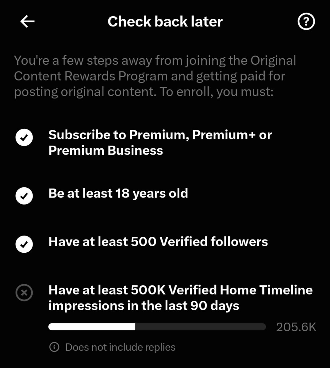 Eyuel88's tweet photo. I’m almost halfway to become eligible for X monetization 

My original content has reached 205K/500K Verified Home Timeline impressions

I'm aiming to reach 500K impressions and 10K followers within one month

October 1, 2026 https://t.co/o4kSsBRepR
