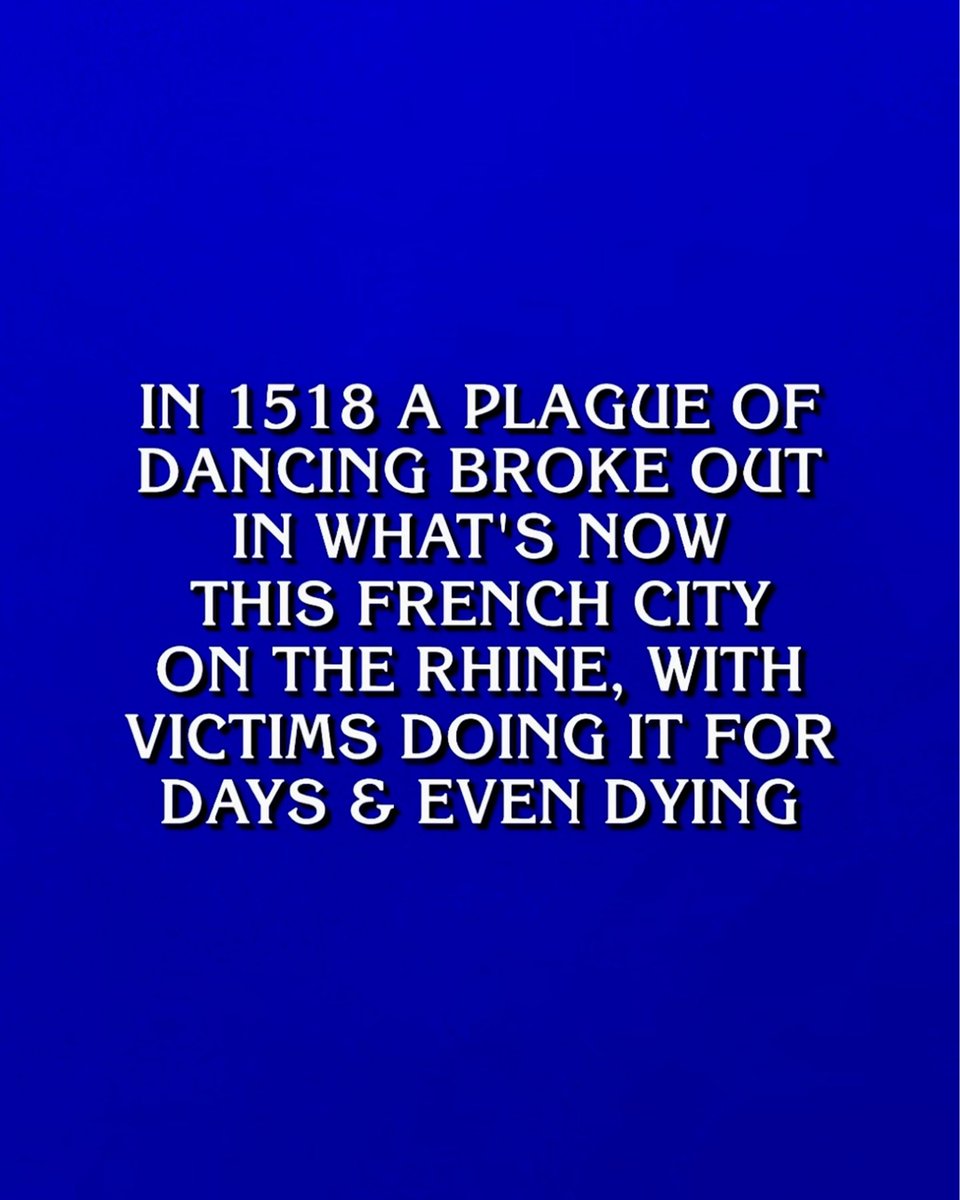MutterMuseum's tweet photo. "The category is: Dance or Die!"🪩

October is here, and Choreomania is on everyone's mind! 

This bizarre medical phenomenon, which inspired the theme of our special event on 10/30, was recently featured on Jeopardy! 

Get your tickets now: https://t.co/SdEB1UIj3b https://t.co/tTcN5cTIy6