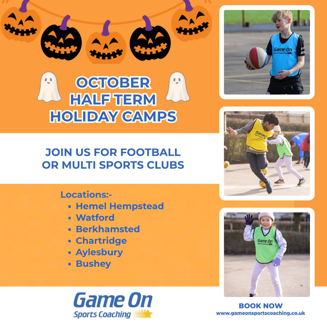 GameOnSC's tweet photo. Join us for some Halloween fun - this half term we have FOOTBALL &amp; MULTI SPORTS courses for children in Years 1 to 6 to enjoy.  Spaces are filling up - book your child's place via https://t.co/820mNC6IsA https://t.co/oBSqr648uD