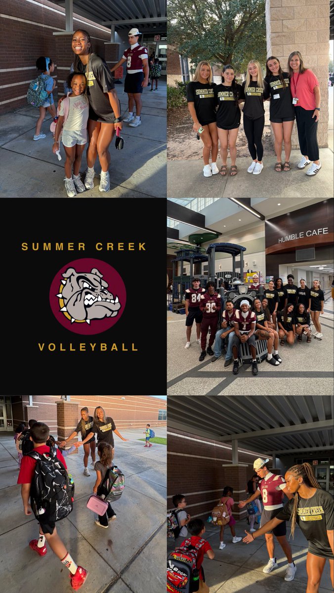 SUMMERCREEKVB's tweet photo. It’s a great day to be a Bulldog🐾 
Our volleyball &amp; football players greeted our Elementary students this morning! We love getting to be out in our community🏐 @HumbleISD_SCHS @HumbleISD_Ath @SC_BulldogFB @SCHSAthletics3 https://t.co/KW523PTgrJ