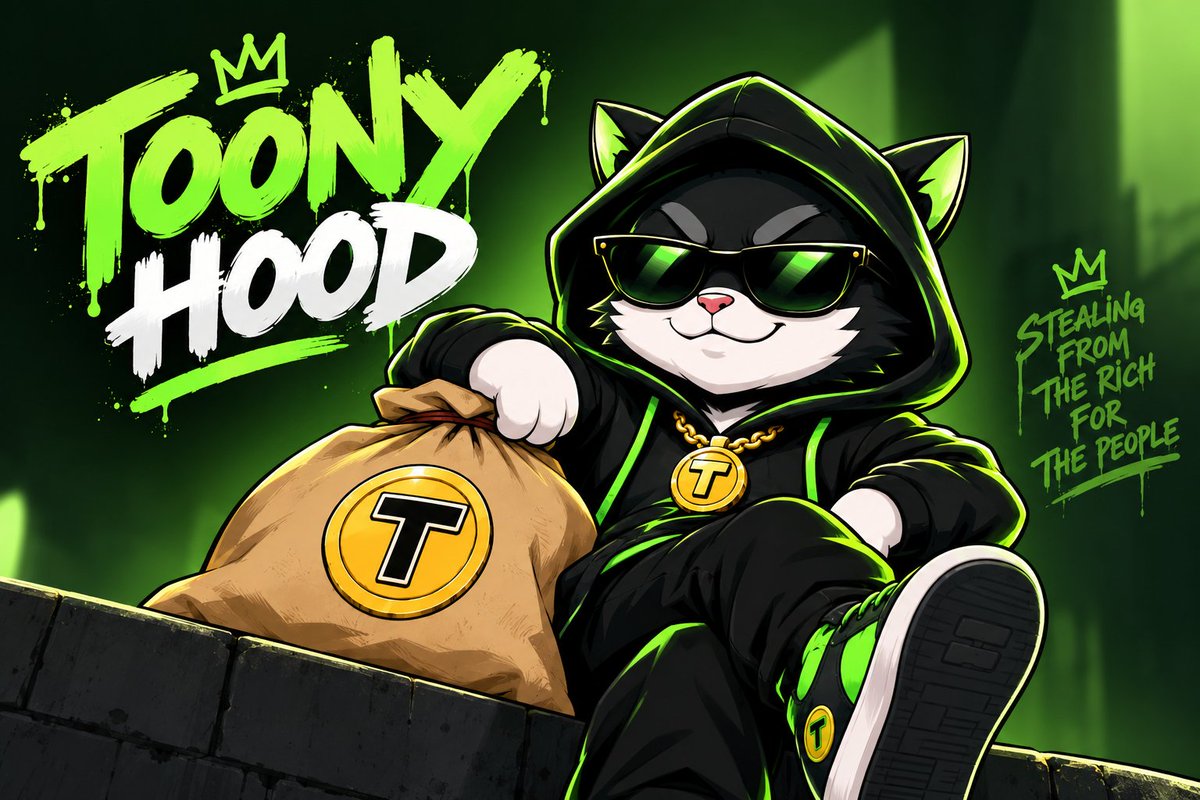 ToonyRobinHood's tweet photo. 🐱‍👤 TOONY HOOD IS HERE.

Stealing from the rich.

For the people. 💚
No rules. Just memes.
Welcome to the hood. 🏴‍☠️

$TOONY | Robinhood

#TOONY #ToonyHood #Robinhood #MemeCoin #Crypto #Web3 https://t.co/yWBTKwKVNc