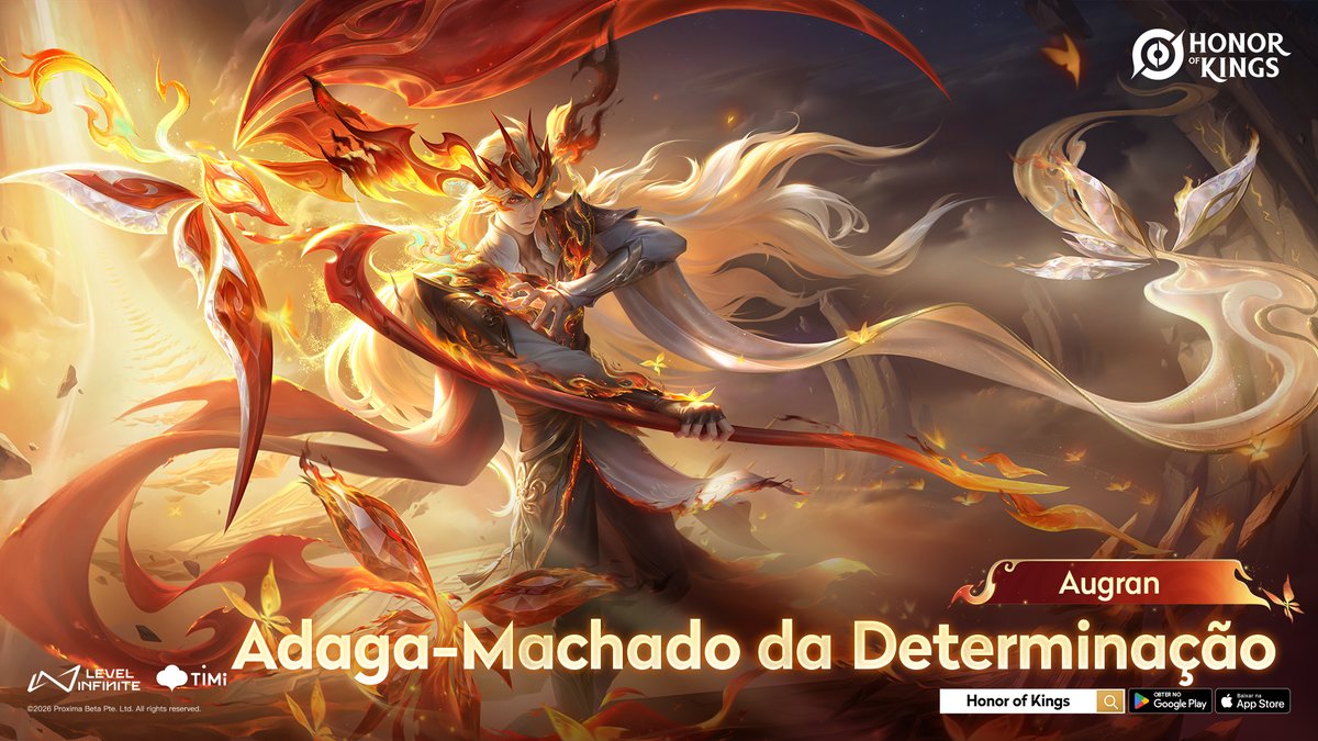 HoK_BR's tweet photo. ⚔️ Augran Adaga-Machado da Determinação já está disponível!
🛍️ Garanta o Visual Lendário diretamente na Loja por 1.350 Fichas durante a primeira semana.
#HonorofKings #HOK #Augran #DaggerAxeOfResolve https://t.co/iBoimB9gJT