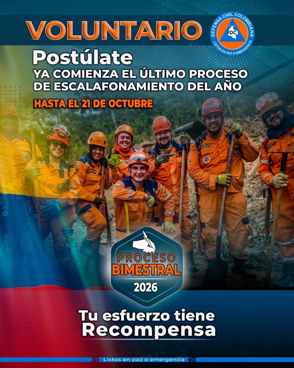 Santander_DCC's tweet photo. 🚨 ¡Última oportunidad del año para postularte!

Abrimos la 5ª Jornada de Escalafonamiento Bimestral. Tu tiempo, disciplina y capacitaciones cuentan para tu ascenso. 📈

👤 Voluntarios operativos y no operativos.
📅 Postúlate hasta el 21 de octubre.

🔗 https://t.co/GyHeJdv0Ed https://t.co/Hxe3GEqxS5