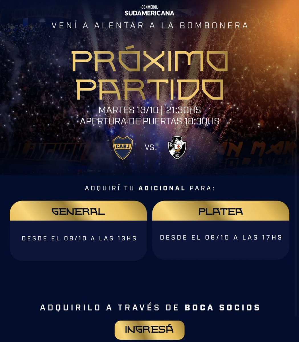 BocaPasionTotal's tweet photo. 🎫 BOCA anuncia el expendio de entradas vs VASCO DA GAMA.
#LAINFODEBOCA @PampaAranda https://t.co/JTRrDMC5nw