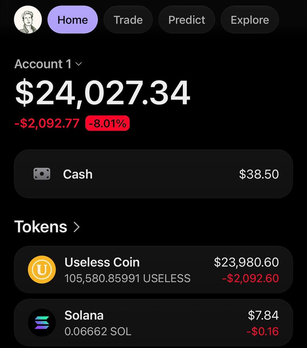 Route2FI's tweet photo. A little update from here. Rotating out of $TAO and $CHIP and buying $USELESS. 

The coin is down 35% from the top 10 days ago, and idk, it's just like a fear in me that this could be the established meme runner of the cycle + @theunipcs, which is the main character, won't stop shilling it. ATH in terms of number of holders, too.

I mean, the coin in itself is useless though, so NFA & DYOR.   

Follow my profile on @phantom to see trades in real-time, and sign up to get 10% off on 3 months' trading fees with my code:   

https://t.co/UZRzdjb0xL