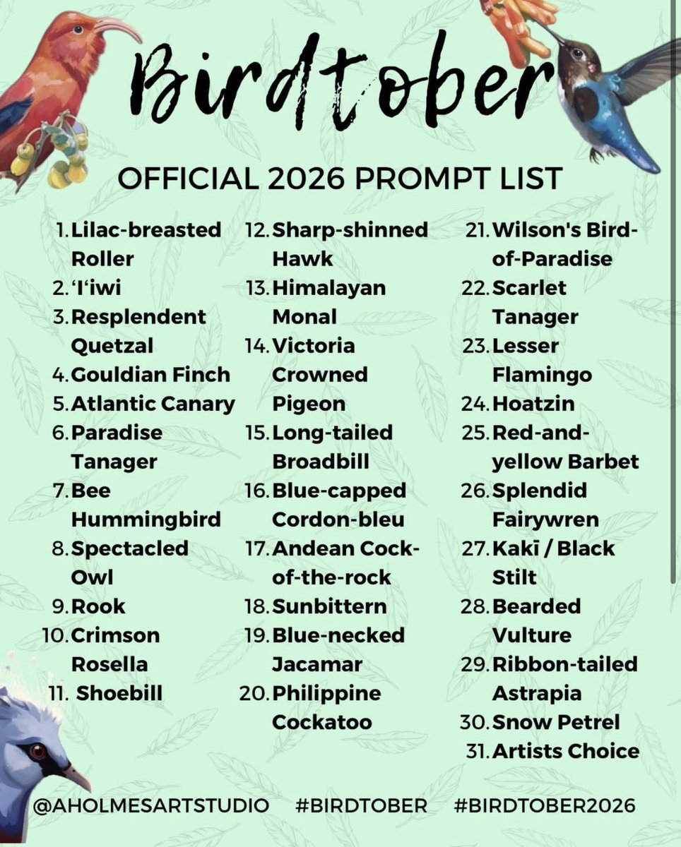 RockPigeonGuy's tweet photo. First day of Birdtober!!!! 🐦
I have never done anything like this before so I’m super excited and really want to complete it this year!! 
I will be posting day 1 later :D https://t.co/HsfR1KE5SS