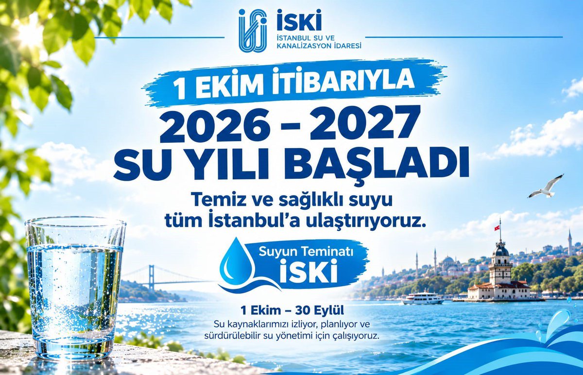 SafakBasa's tweet photo. 💧Bugün 1 Ekim, Yeni Su Yılının ilk günü!

Yeni su yılına girerken İSKİ olarak İstanbul’un su arz güvenliğini korumak amacıyla çalışmalarımızı sürdürüyoruz.

İstanbul’un su ihtiyacının kesintisiz ve güvenli şekilde karşılanması için;

🔹 Su kaynaklarımızı etkin ve verimli kullanıyor,
🔹 Baraj ve havzalarımızı sürekli izliyor,
🔹 Yağış ve kuraklık senaryolarına göre planlamalarımızı güncelliyor,
🔹 Gerekli tedbirleri zamanında alıyoruz.

💧 İSKİ İstanbul’da temiz suyun güvencesi olmaya devam edecek. Suyumuzu birlikte koruyalım.