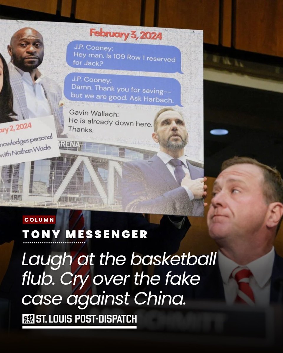 tonymess's tweet photo. Yes, @Eric_Schmitt made a fool of himself in the Senate. But have you heard about the fake lawsuit he filed against China? It is still wasting taxpayers’ money. See my column in first comment. https://t.co/7mM0rUKjlJ
