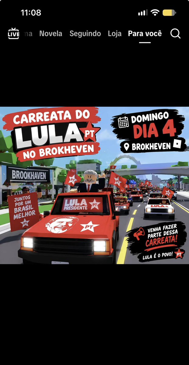 goldofred7's tweet photo. nao acredito que vai ter carreata do lula no roblox to ansiosa pra ir https://t.co/2QPmoKtcSZ