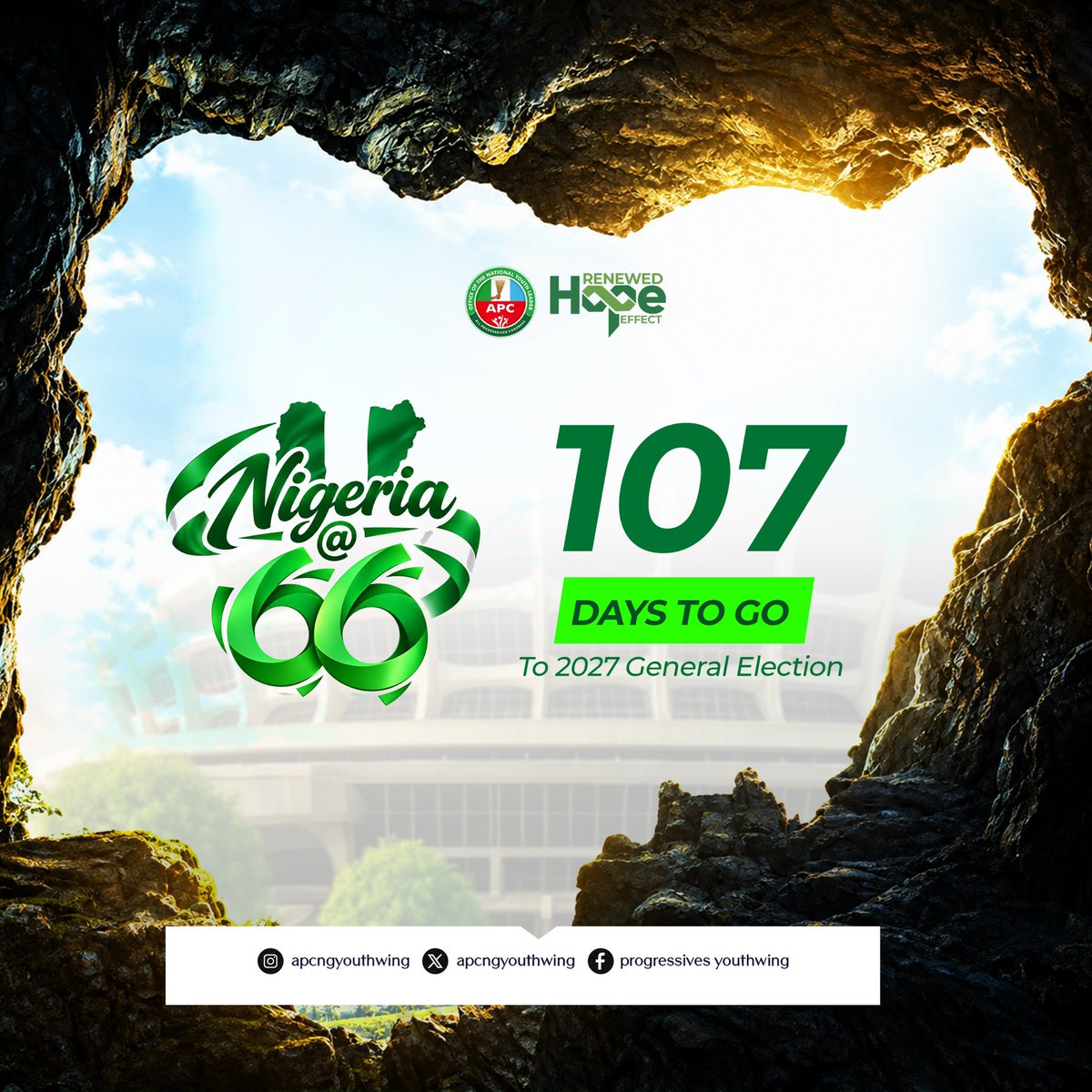 apcngyouthwing's tweet photo. The countdown to the 2027 General Election continues.

A new chapter is on the horizon. Together, let’s keep the hope alive and look ahead to Nigeria’s 2027 General Election.

#apcyouthwing https://t.co/WHFlO3V89T