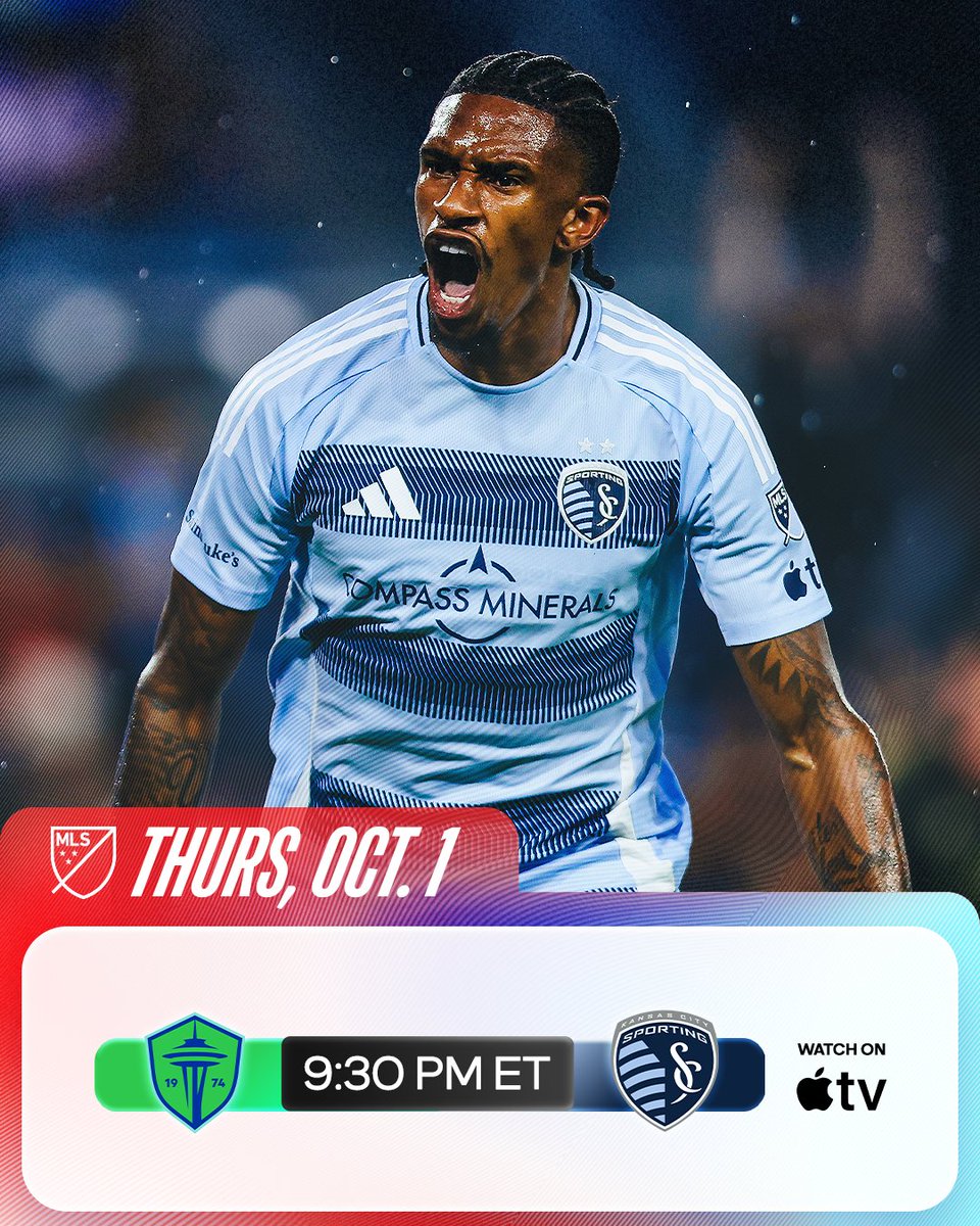 .@​SoundersFC look to keep climbing above the playoff line as André Luiz and @​SportingKC come to town 👀

📺 Watch all the action at 7:30pm ET on Apple TV: <ht