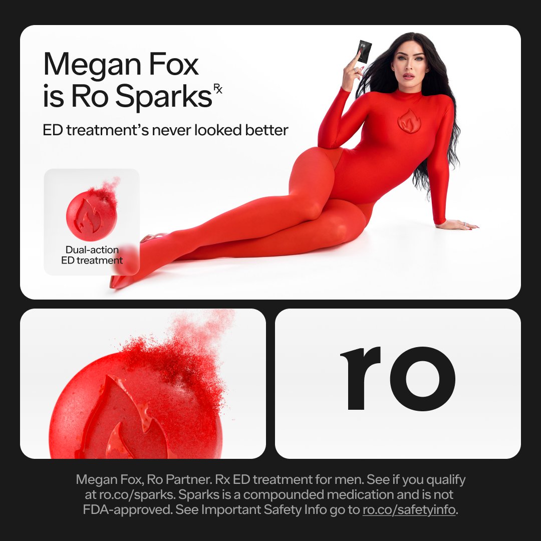 ro's tweet photo. Perform your best in bed when the time is right. Ro Sparks works in 15 mins on avg, after medication dissolves. Compounded, not FDA approved. See safety info link on image.
