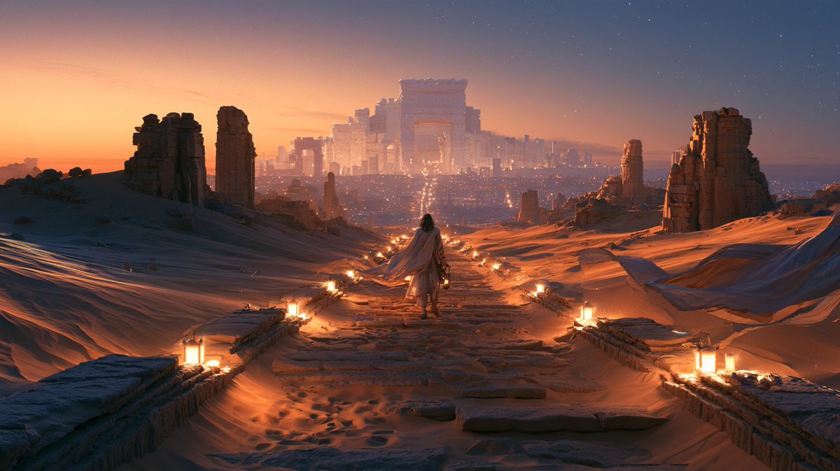 IsekaiSounds's tweet photo. New video uploaded. ✨

Lanterns Along the Forgotten Path  
Original Fantasy Music for Sleep, Study & Relaxation

Escape to a peaceful desert path in another world, where softly glowing lanterns, half-buried stone roads, golden sand dunes, distant white ruins, gentle evening winds, and the first stars of night guide a quiet journey toward a forgotten temple.

🎵 Watch on YouTube:  
https://t.co/1Kp0aDdVV4

#IsekaiFantasySounds #FantasyMusic #AmbientMusic #RelaxingMusic
