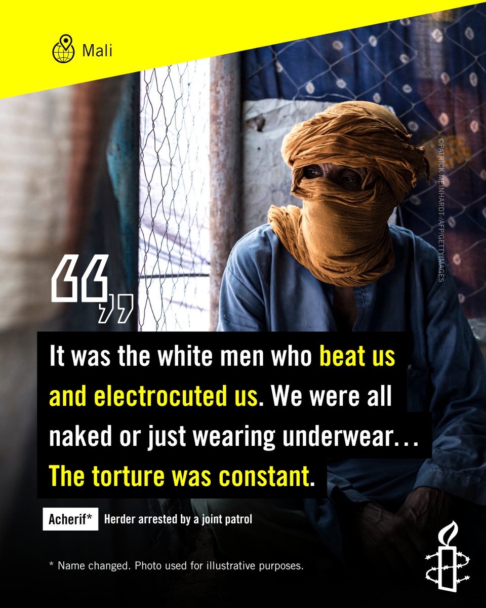 AmnestyWARO's tweet photo. No one should be subjected to torture or cruel, inhuman or degrading treatment. 

The Malian authorities must respect international humanitarian law and protect the life, integrity, and dignity of the civilian population. 
 
Learn more: https://t.co/hixO97NK2S 

#Mali #HumanRights #ProtectCiviliansInMali #MaliNoOneIsSpared