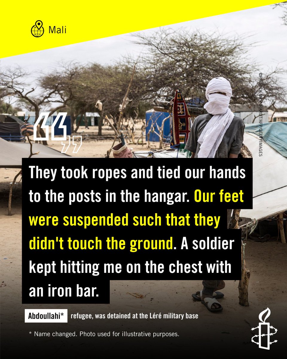 AmnestyWARO's tweet photo. No one should be subjected to torture or cruel, inhuman or degrading treatment. 

The Malian authorities must respect international humanitarian law and protect the life, integrity, and dignity of the civilian population. 
 
Learn more: https://t.co/hixO97NK2S 

#Mali #HumanRights #ProtectCiviliansInMali #MaliNoOneIsSpared