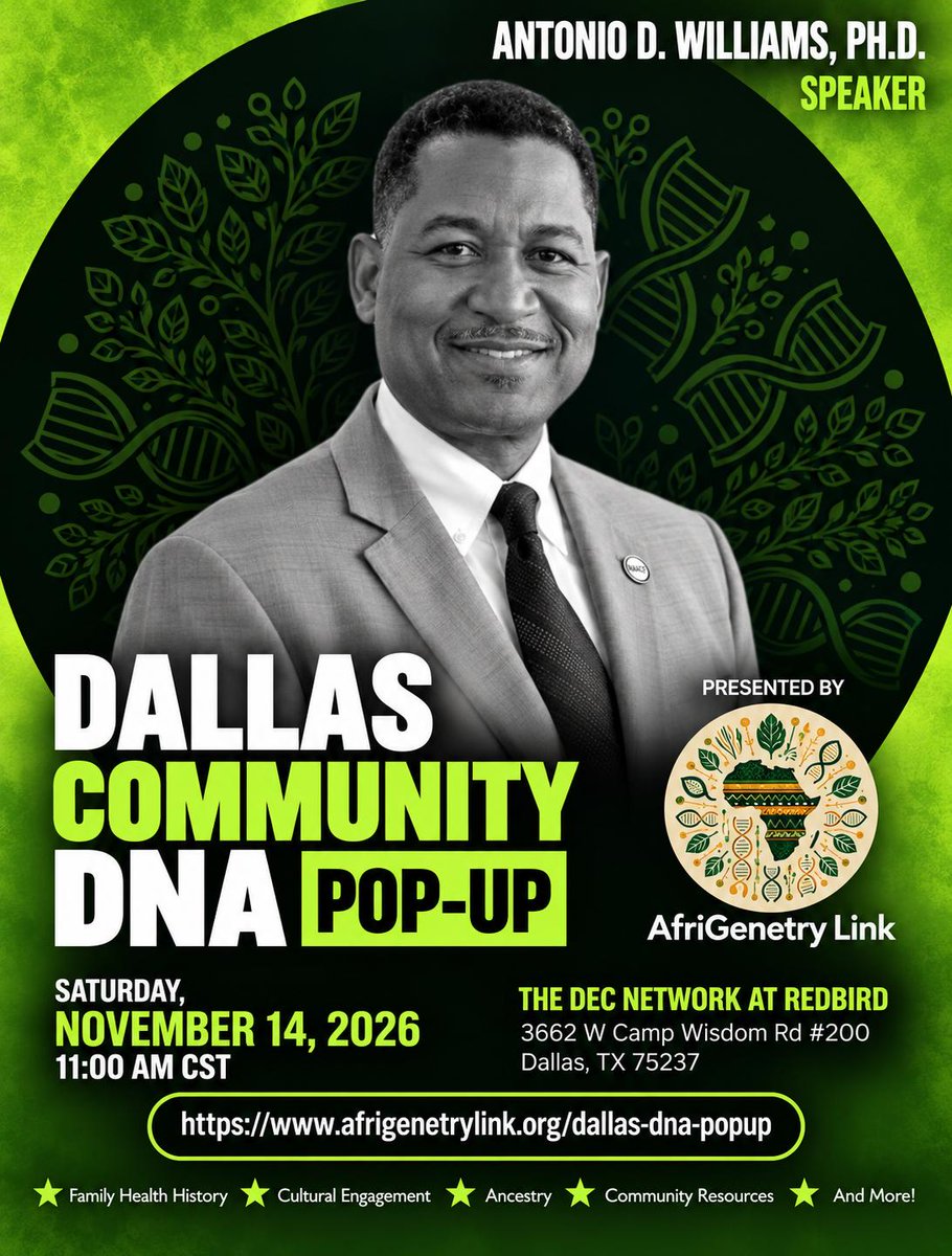 Afrigenetrylink's tweet photo. Meet one of the voices joining us in Dallas. 

We’re excited to welcome Antonio D. Tillis, Ph.D., international scholar and higher education leader, to the Dallas Community DNA Pop-Up.

Register for the community DNA Pop-Up: https://t.co/USiXRrXmJN https://t.co/i08eN8g8hw